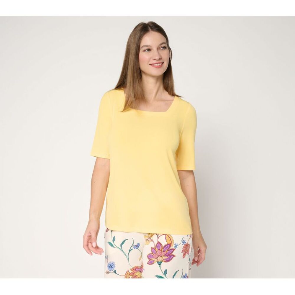 Susan Graver Women's Top Plus Sz 1X Essentials Liquid Knit Square Yellow A682080